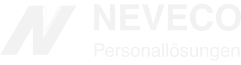 NEVECO-Logo mit großem stilisiertem „N“ und Text „Personallösungen“.